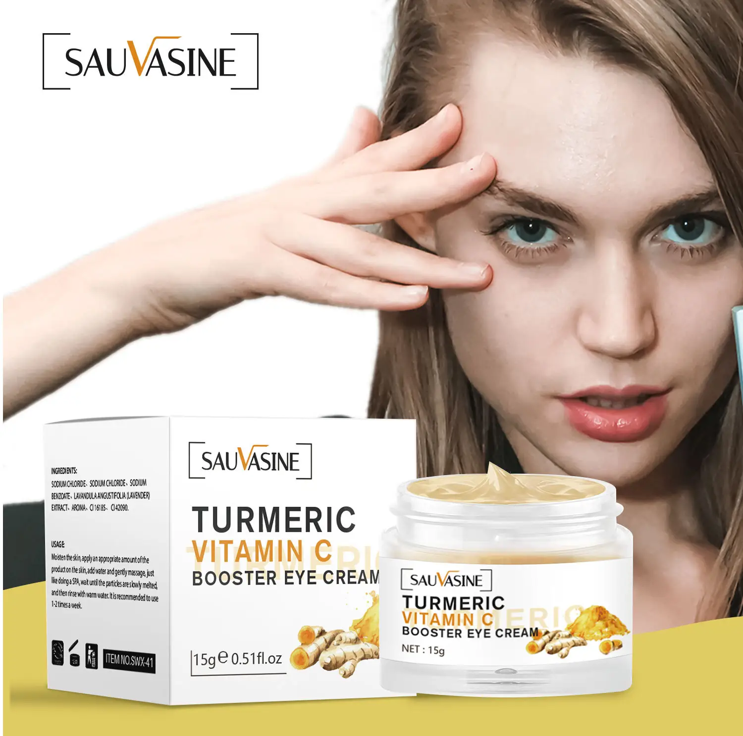 SAUVASINE Personnalisé Anti Poches Cernes Sous La Peau Des Yeux Gel Hydratant Anti-Rides Crème Contour Des Yeux Au Curcuma À La Vitamine C