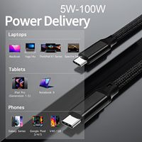 Kabel USB-C 3.2 Gen 2 10 kaki 4K UHD 20Gbps 100W PD Pengisian Cepat MacBook Pro iPad Pro Jalinan Nilon Hitam