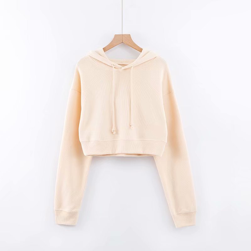Hot Selling No MOQ 2021 New Design Women Clothing Cute Color Cropped Sweatshirt Pullover Long Sleeve Wholesale Hoodies
