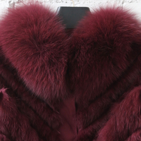 Nouveau manteau en fourrure de renard véritable pour femme Tyan, double face, mélange de fourrure de lapin, manteau d'hiver en fourrure véritable en V, couleur vin, pour femme