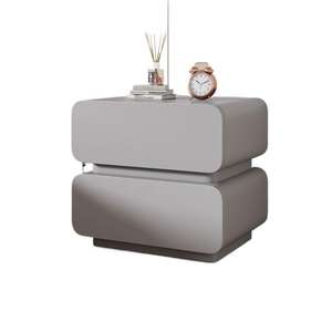 Table de chevet couleur crème en bois massif et cuir, table de nuit avec rangement, meubles de chambre à coucher, design moderne, petite taille - Product Image 5