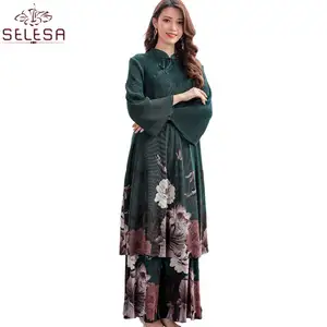 Jupe plissée en velours, Abaya, à fleurs, Style dubaï, pour femmes, tenue musulmane turque, nouvelle collection