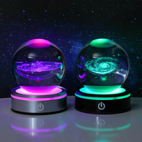 Veilleuse LED 3D en forme de boule de cristal plaquée or moderne, avec base à commande tactile, idéale pour les cadeaux d'anniversaire, de Noël, la décoration intérieure et le bureau (vente en gros)
