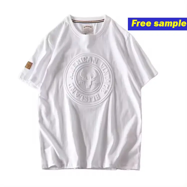 200 gsm özel logo kabartmalı T shirt düz renk % 100% pamuk yumuşak kumaş erkek tshirt için penye pamuk