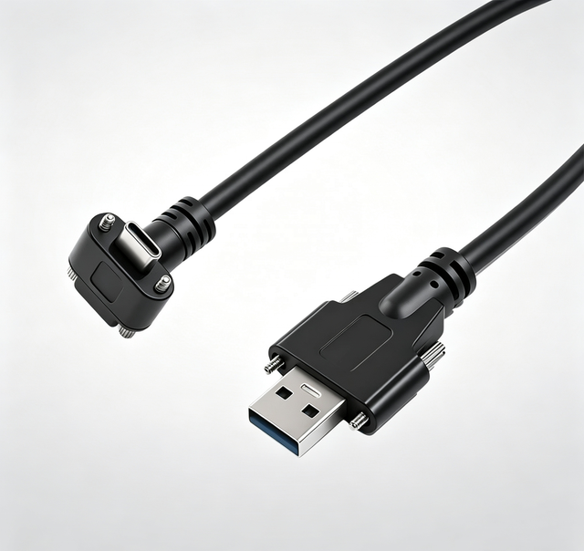 Panel-mounted 9-pin 5 Gbps Dual-screw-lock Type-C USB3.0 Right-angle Data Cable for Industrial Camera, Security Surveillance