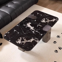 Table basse rectangulaire de luxe légère en marbre noir et rose pour salon, minimaliste et créatif, avec sens avancé ZEM848