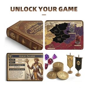 Papier d'art avec estampage à chaud doré, Livre de règles UE, Cartes personnalisées, Sac à dés de jeu, Deepwood Adventures, Jeu de table RPG, Plateau de Carrom - Product Image 3
