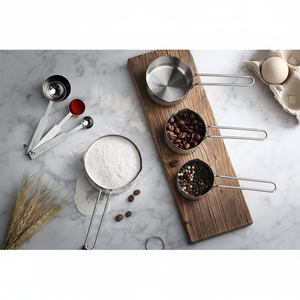 ชุดถ้วยตวงและช้อนสแตนเลส8ชิ้นสำหรับทำเค้กเบเกอรี่ใช้ตวงส่วนผสมที่เป็นของเหลวหรือแห้ง - Product Image 1