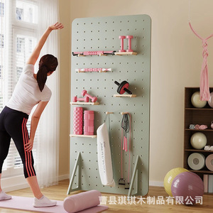 Étagère de rangement en bois massif avec panneau perforé, organisateur réglable pour équipement de fitness, présentoir pour accessoires d'exercice pour salle de sport à domicile - Product Image 4