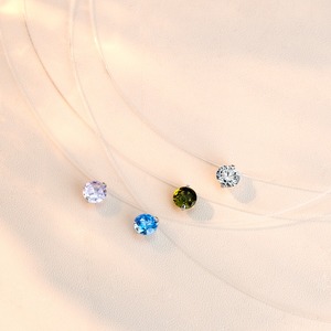Grosir trendi senar pancing tak terlihat kalung perhiasan 925 perak murni kubik zirkon Moissanite liontin kalung untuk wanita - Product Image 1