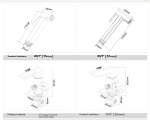Douchette à main en laiton massif noir mat (noyau en cuivre) - Robinet de santé mural avec <span class=keywords><strong>tuyau</strong></span> et support - Product Image 5