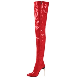 Hiver 2023 Nouvelle Arrivée Dames Bottes Chaussures Sabots Talons Sexy Noir Rouge Cuir Verni Sur le Genou Bottes pour femmes - Product Image 1