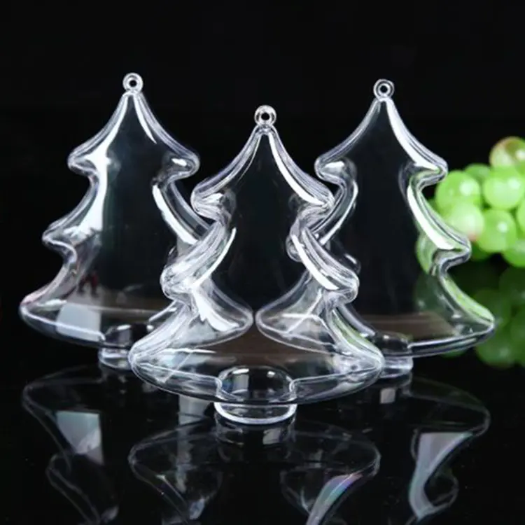 Openable Christmas Clear Bauble Flat Plastic Ball Transparent Christmas Tree Ornaments Star Tree Heart Shaped Candy Gifts Box