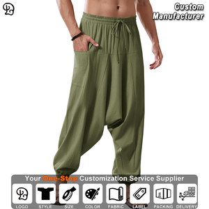 남성 캐주얼 드롭 크로치 팬츠, 신축성 있는 허리끈, 루즈핏 하렘 바지, 가볍고 통기성 좋은 여름 비치 요가 여행 바지 - Product Image 2