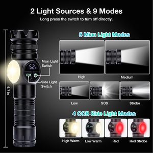 Công suất cao <span class=keywords><strong>LED</strong></span> Đèn pin 1000 + lumens không thấm nước có thể sạc lại chiến thuật đèn COB <span class=keywords><strong>LED</strong></span> <span class=keywords><strong>Torch</strong></span> sạc <span class=keywords><strong>LED</strong></span> Lights với nam châm - Product Image 2