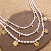 Collier à pendentif coquille de perle d'eau douce de style minimaliste Collier en acier inoxydable plaqué or 18K