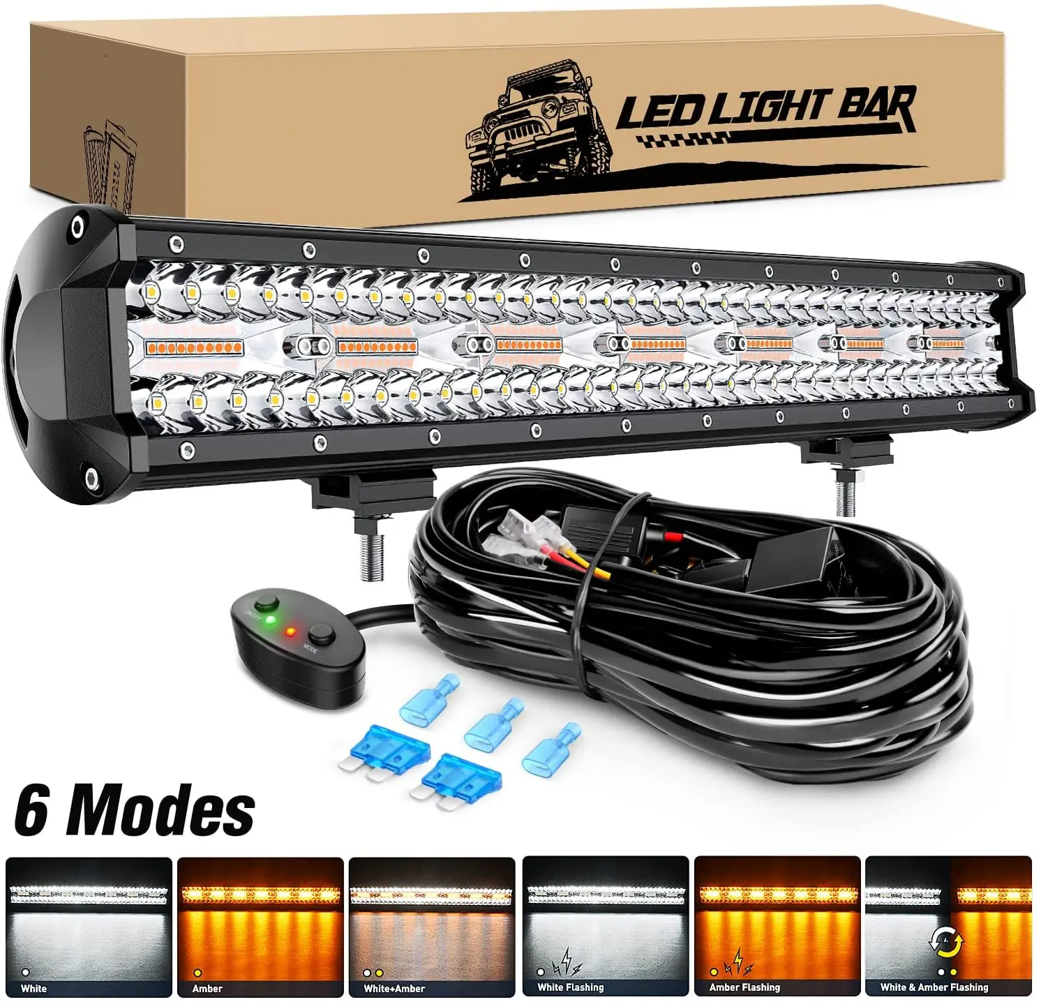 NEW 6 Lighting Model Triple Row 420W 20 Inch Amber White Strobe Led Light Bar for Offroad Car Truck with Memory Function