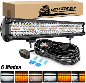 Nieuwe 6 Verlichting Model Drievoudige Rij 420W 20 Inch Amber Witte Strobe Led Lichtbalk Voor Offroad Auto Truck Met Geheugenfunctie