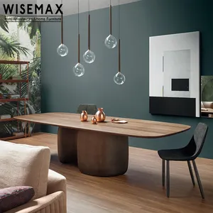 WISEMAX FURNITURE Full length luxury marble wood dining table fiberglass base rectangle table for 8 seater dining furniture