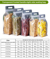 Haute qualité Transparent PET plastique Portable fermeture éclair huit joint latéral carré fond plat sac poignée étanche à l'humidité grand Volume