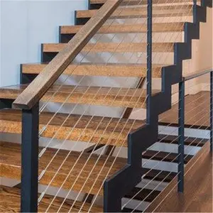 सीबीएममार्ट टॉप एंड डिजाइन रेलिंग रेलिंग सॉलिड व्हाइट ओक वुड सीढ़ियाँ कार्बन स्टील सिंगल स्ट्रिंगर सीढ़ी