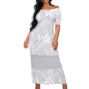 महिलाओं के लिए 2024 मैक्सी ड्रेस पॉलिनेशियन जनजातीय सामोन तापा फ्लावर प्रिंट कस्टम सामोन पुलेटासी दो पीस सुरुचिपूर्ण पोशाक