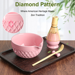 7-Piece Traditional Pink Ceramic Matcha <b>Tea</b> <b>Set</b> with Rhombus Bowl Bamboo Whisk <b>Tea</b> Scoop for <b>Tea</b> Enthusiasts - Product Image 3