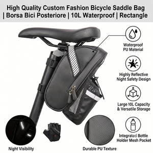 Wholesale 10L Large Capacity Waterproof PU <b>Bicycle</b> Saddle Bag with Bottle Holder, Custom Factory Direct Borsa Bici Posteriore - Product Image 2