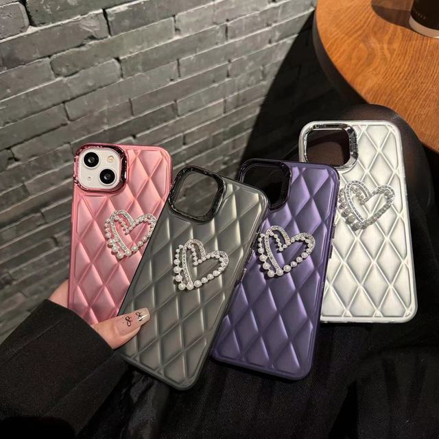 New Designs Leather Pearl Heart Design Mobile Phone Case Cover for Iphone 15 141 312 11 for Girls