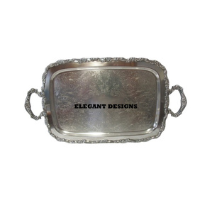 Plateau de service en laiton fait main de haute qualité plat décoratif fantaisie en forme de rectangle pour les occasions alimentaires plateau de service en gros - Product Image 6