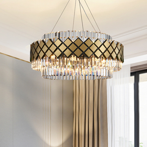 Lustre suspendu en cristal, design Art déco, disponible en gris argent et en jaune or, luminaire décoratif d'intérieur, idéal pour un salon, une cuisine ou une entrée - Product Image 2