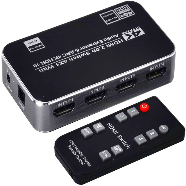 Top Sale 2.0 4K HDMI Switch 4 in 1 Out Switcher With Audio Separation HDMI2.0 Switcher 4 Input 1 Output With ARC for TV