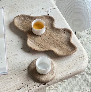 Plateau <span class=keywords><strong>en</strong></span> marbre naturel SAIDKOCC, style français, ornement de bureau, rangement de bijoux, plateau à fruits, travertin, personnalisable, nuage irrégulier - Product Image 2