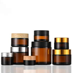 Custom 10g 20g 30g 50g 100g Green Bamboo Body Butter Face Cream Frosted Bamboo Cosmetic Glass Jars With Lid