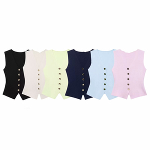 TAOP&amp;ZA 2025 Spring New Women's Fashion Simple <strong>Button</strong> Closed V-Neck Sleeveless Knitted Vest 4192003 - Product Image 1