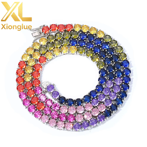 Customized Luxury Jewelry 18K Gold Plated Copper Natural Gemstone 24inches Hiphop Unisex Sapphire <b>Ruby</b> Tennis <b>Necklace</b> - Product Image 2