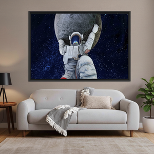 Stellar Space Canvas Artwork: Modern Astronaut & Moon Print Decor,<b>BLACK</b> <b>FRAMED</b> CANVAS - Product Image 3