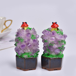 Natural Crystal <strong>Crafts</strong> Healing <strong>Gemstone</strong> Amethyst Flower with Mushroom Potted Landscape for Room Decoration - Product Image 1