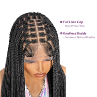 Perruque extra longue tressée sans nœuds de 50 pouces, cheveux synthétiques faits à la main, transparents, mi-légers, aspect naturel pour femmes