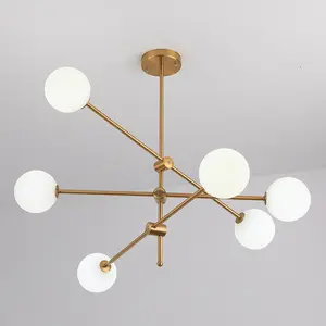 Glass pendant lights in chandelier New design milkly white globe lampshade with electroplated iron body for living room deco