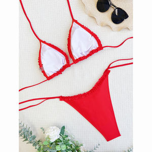 Personalizado 2025 rojo sólido encaje Push up traje de baño de dos piezas traje de baño Tanga Spa Bikini conjunto - Product Image 6