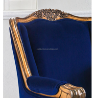 Canapé français classique doré doré avec rembourrage en velours bleu chaises de canapé simples fauteuil de canapé en tissu provincial français en bois massif