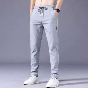 Pantalon cargo décontracté léger taille haute pour homme - Pantalon long droit en soie glacée pour le printemps et l'automne - Product Image 3