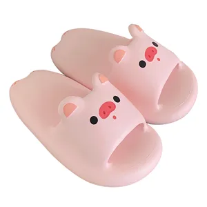 XIXITIAO EVA Zapatillas de verano para el hogar de fondo suave para niña, zapatillas bonitas de estudiante de cerdo con corazón suave para niña