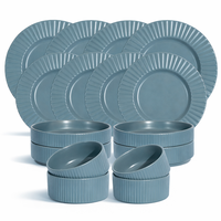 Service de table GuangDa de luxe vert sauge mat côtelé en grès texturé, 16 pièces, assiettes et bols nordiques, compatible lave-vaisselle et four