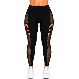 Leggings à taille haute pour femmes, avec panneaux en maille noire, extensibles, pour fitness, yoga et entraînement - Product Image 1
