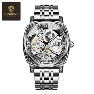 Binbond Men's Automatic Mechanical Watch Skeleton Design Luminous Stainless Steel Bracelet 50m Waterproof H1277 - Product Image 4