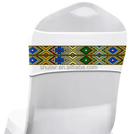 Housse de chaise en spandex bleu personnalisée 3D avec croix d'Éthiopie, rubans pour décoration Habesha