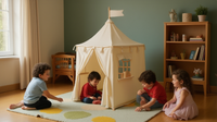 Tente de jeu pour enfants en tissu poreux, style château, pour coin lecture intérieur, mobilier enfant avec design sensoriel intime