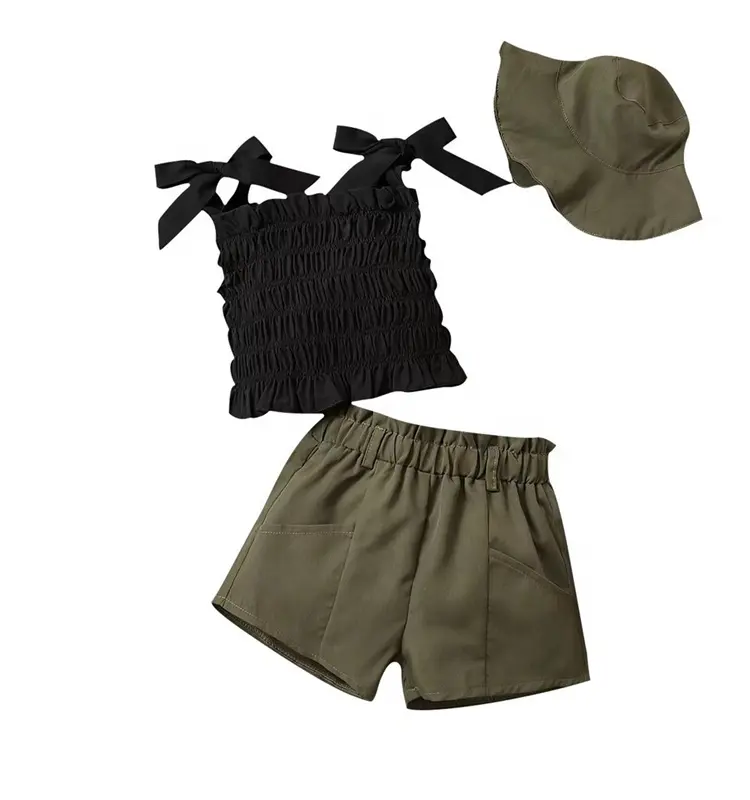 Mode Baby Kind Mädchen aus der Schulter Tank Top Shorts mit Hut Kinder Meer Urlaub Kleidung